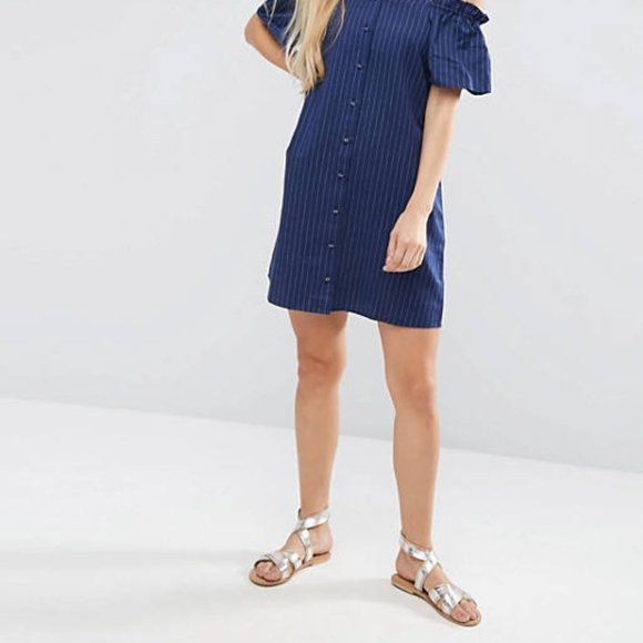 NWOT Asos Cold Shoulder Button Through Sundress in Pinstripe - Picture 5 of 5